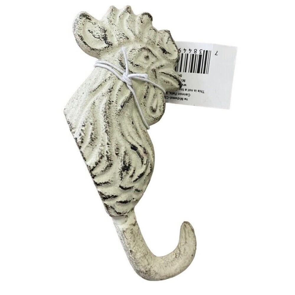 White  Rooster Cast Iron Kitchen Bathroom Wall Coat Towel Hook